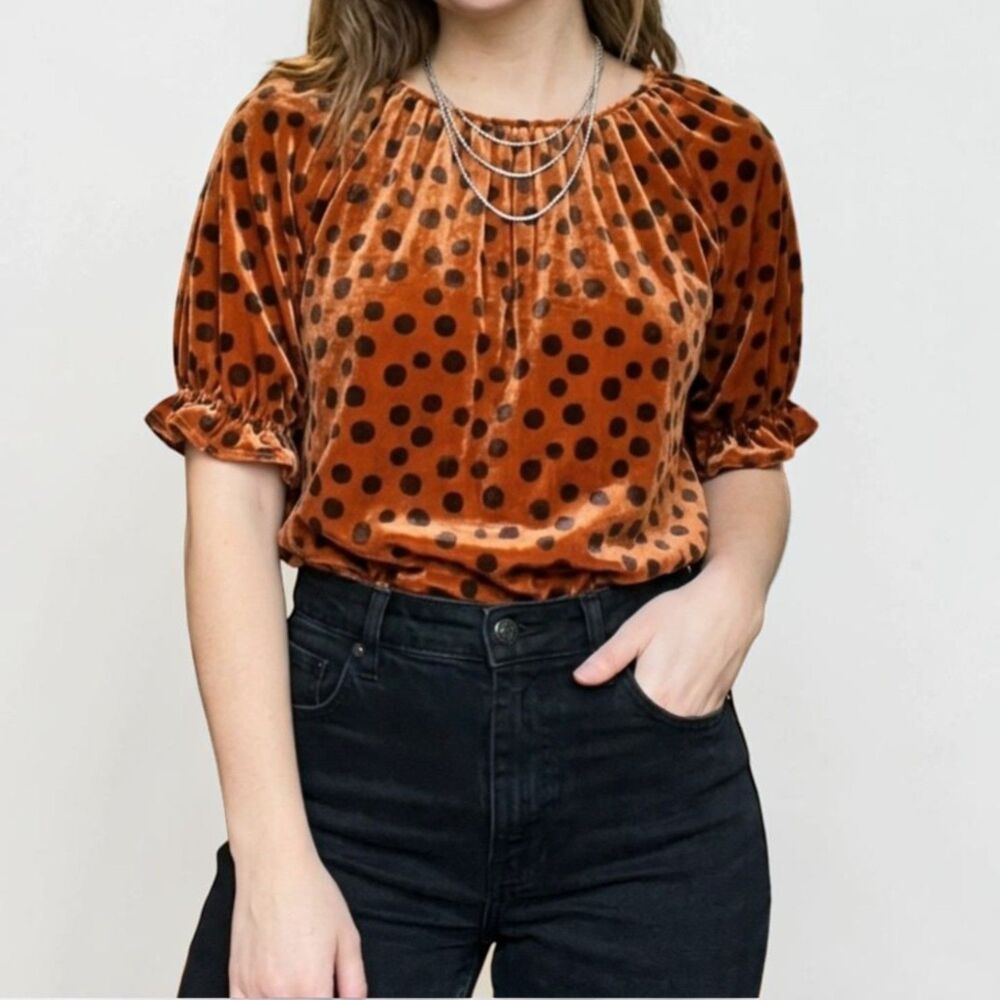 Madewell Velvet Memento Ruffle-Sleeve Top in Leopard Dot~$90
